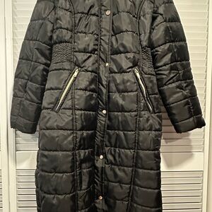 Black Quilted Puffer Coat with Stand-Up Collar